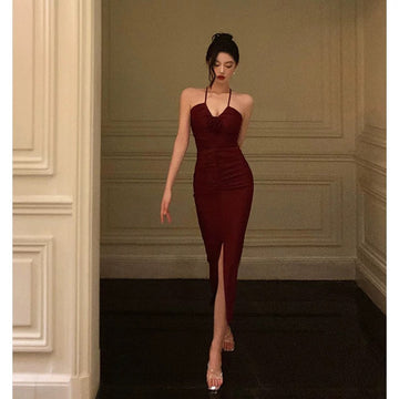 Sheath Halter Date Night Dress Prom Dresses Red Birthday Party Outfit SD855